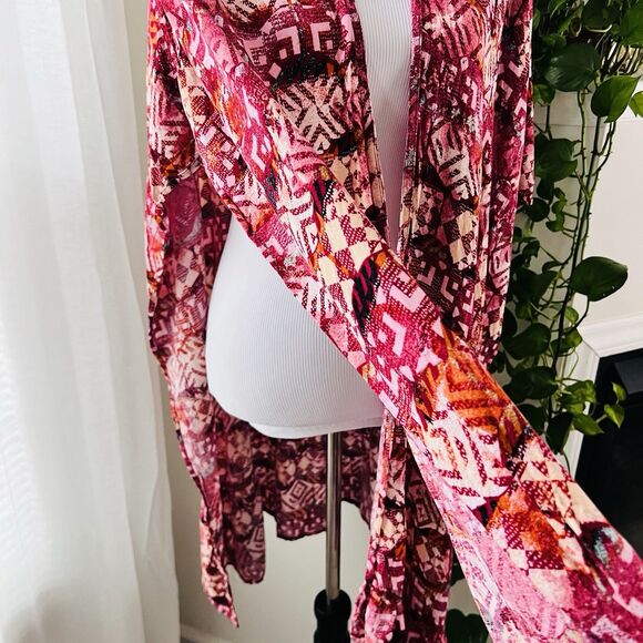 True Craft Colorful Floral Long Open Front Duster Wrap Aztec Southwestern OS - Picture 4 of 9